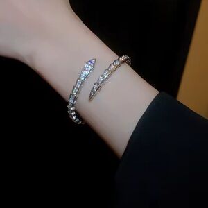 Serpent snake bangle zircon Silver color adjustable Bracelet